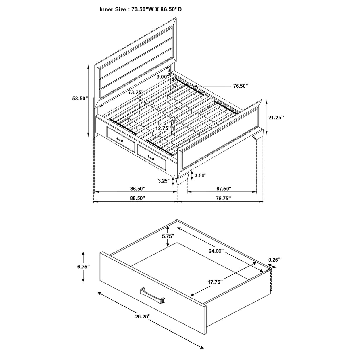 Kauffman Panel Platform Storage Bed - Furniture World