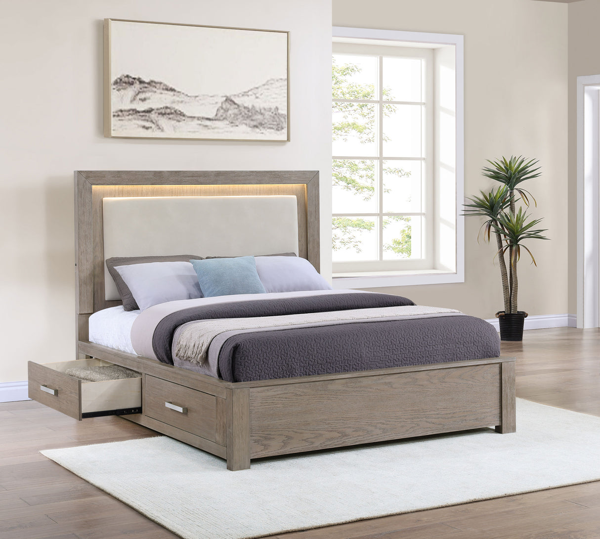 Kenora Panel Platform Storage Bed with LED Lighting - Furniture World