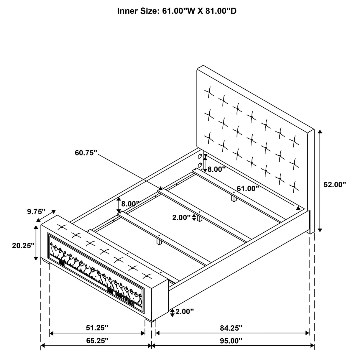 Senna Panel Bed with Bluetooth Speaker and Flame Visualizer - Furniture World