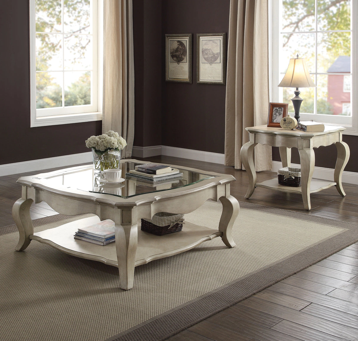 Chelmsford Antique Taupe & Clear Glass Coffee Table