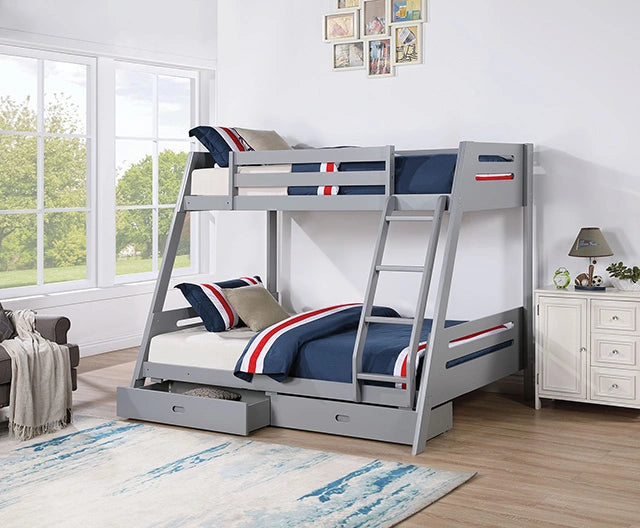 Emilee Twin/Full Bunk Bed White, Grey, Espresso, & Black