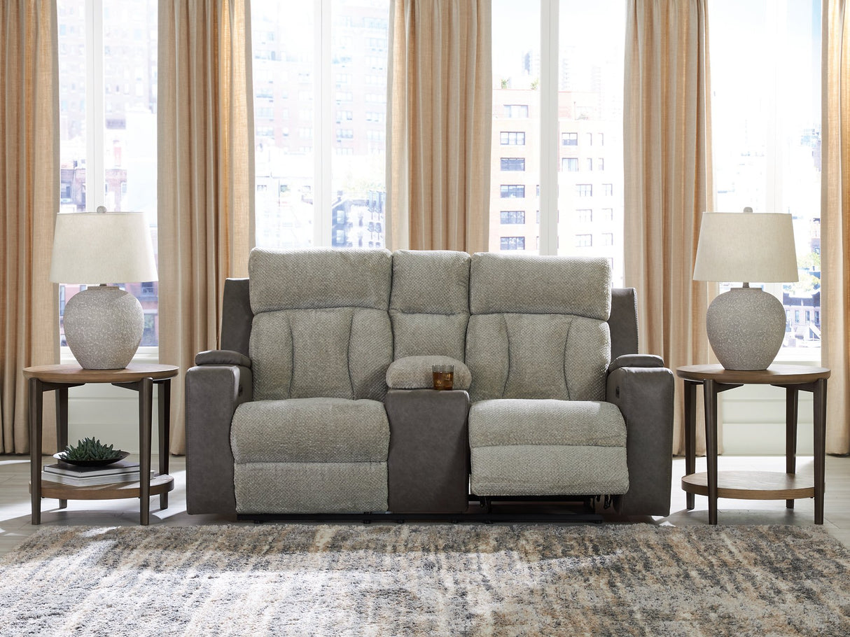 WhipLash Power Reclining Loveseat with Console - Furniture World