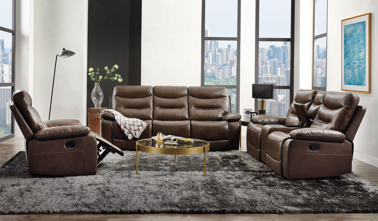 Aashi Brown Leather-Gel Match Sofa (Motion) - Furniture World