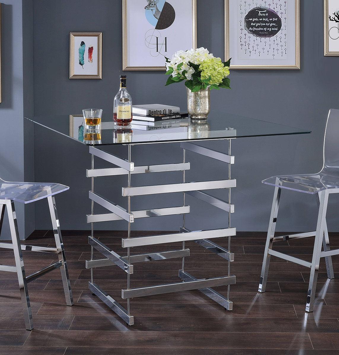 Acme Furniture Nadie Square Counter Height Table in Chrome 72590