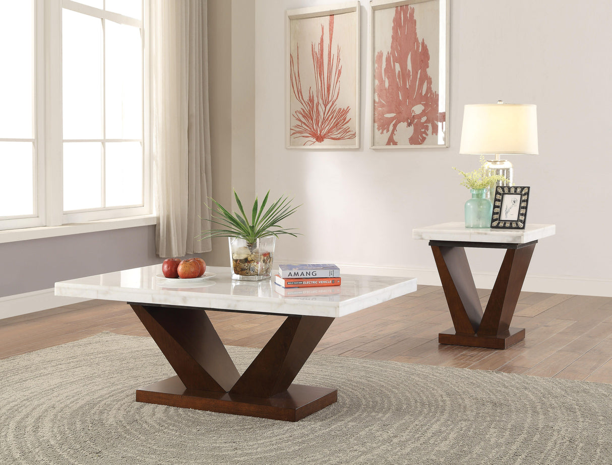 Forbes White Marble & Walnut Coffee Table - Furniture World