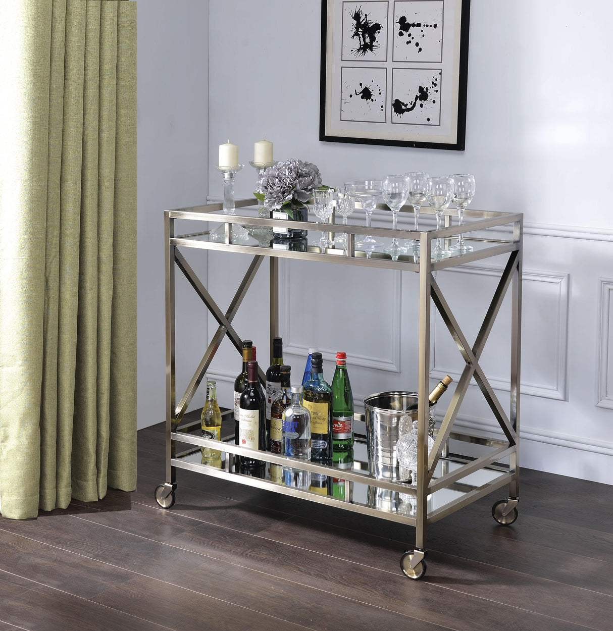 Kristensen Antique Gold & Mirror Serving Cart - Furniture World