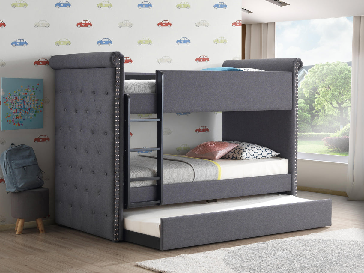 Romana II Gray Fabric Bunk Bed & Trundle (Twin/Twin) - Furniture World