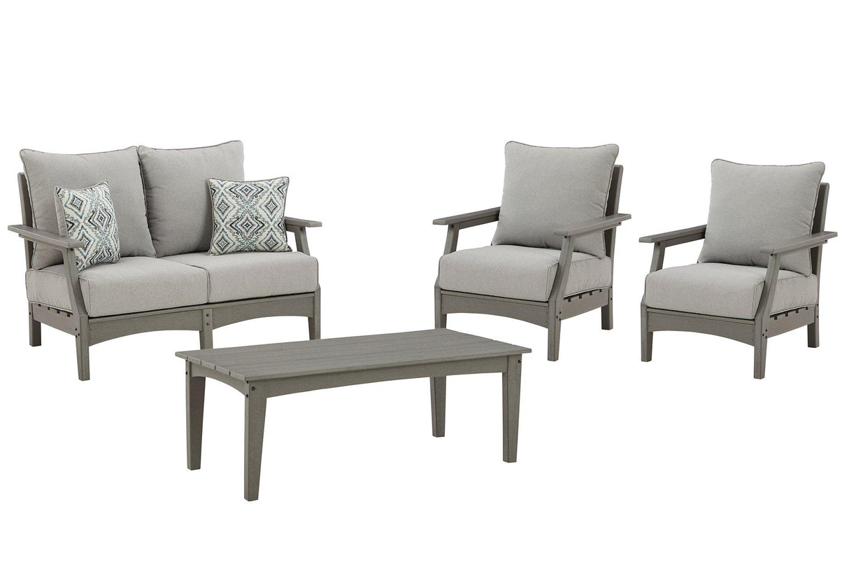 Visola Outdoor Loveseat, Lounge Chairs, Coffee Table - Furniture World