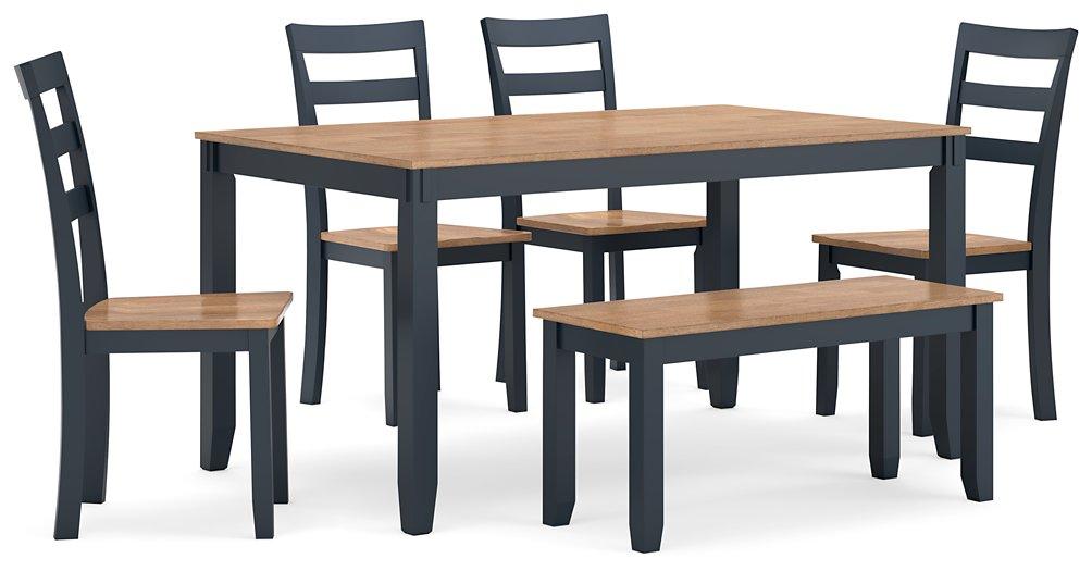 Gesthaven Dining Table with 4 Chairs and Bench (Set of 6) - Furniture World