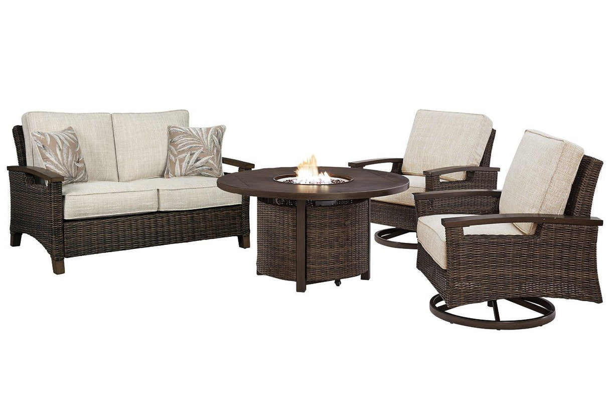Paradise Trail Outdoor Loveseat, Lounge Chairs and Fire Pit Table - Furniture World