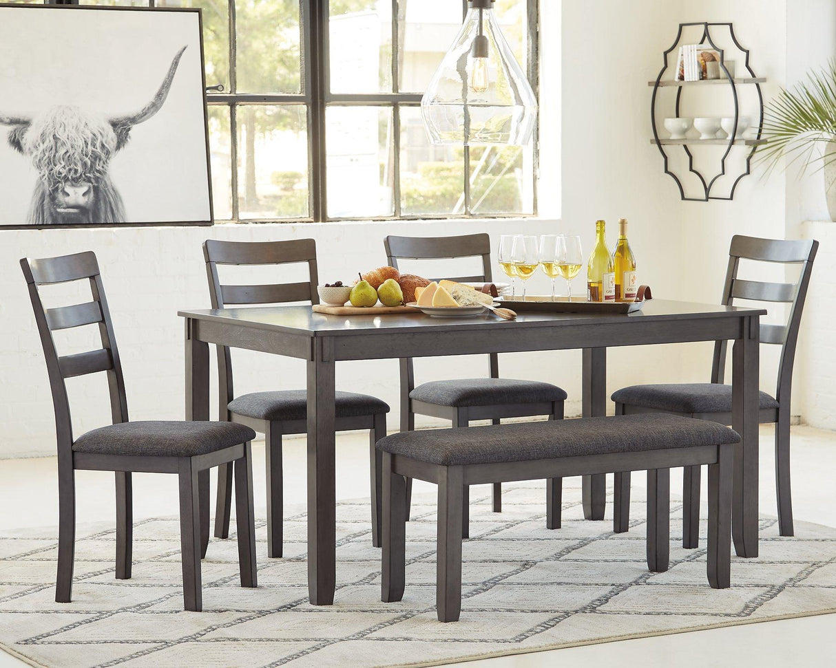 Bridson Dining Table and Chairs with Bench (Set of 6) - Furniture World