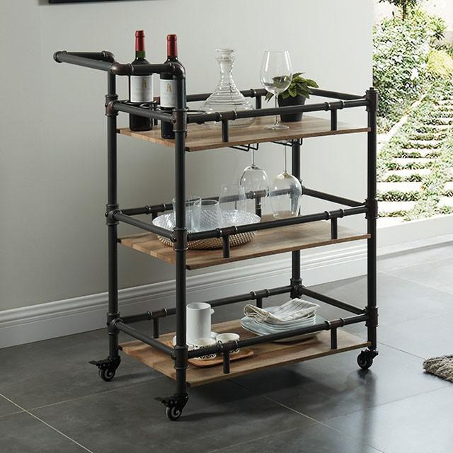 Aylmer Sand Black/Natural Serving Cart - Furniture World