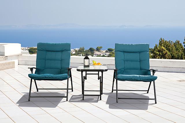 Bastia 3 Pc. Conversation Set Teal & Beige