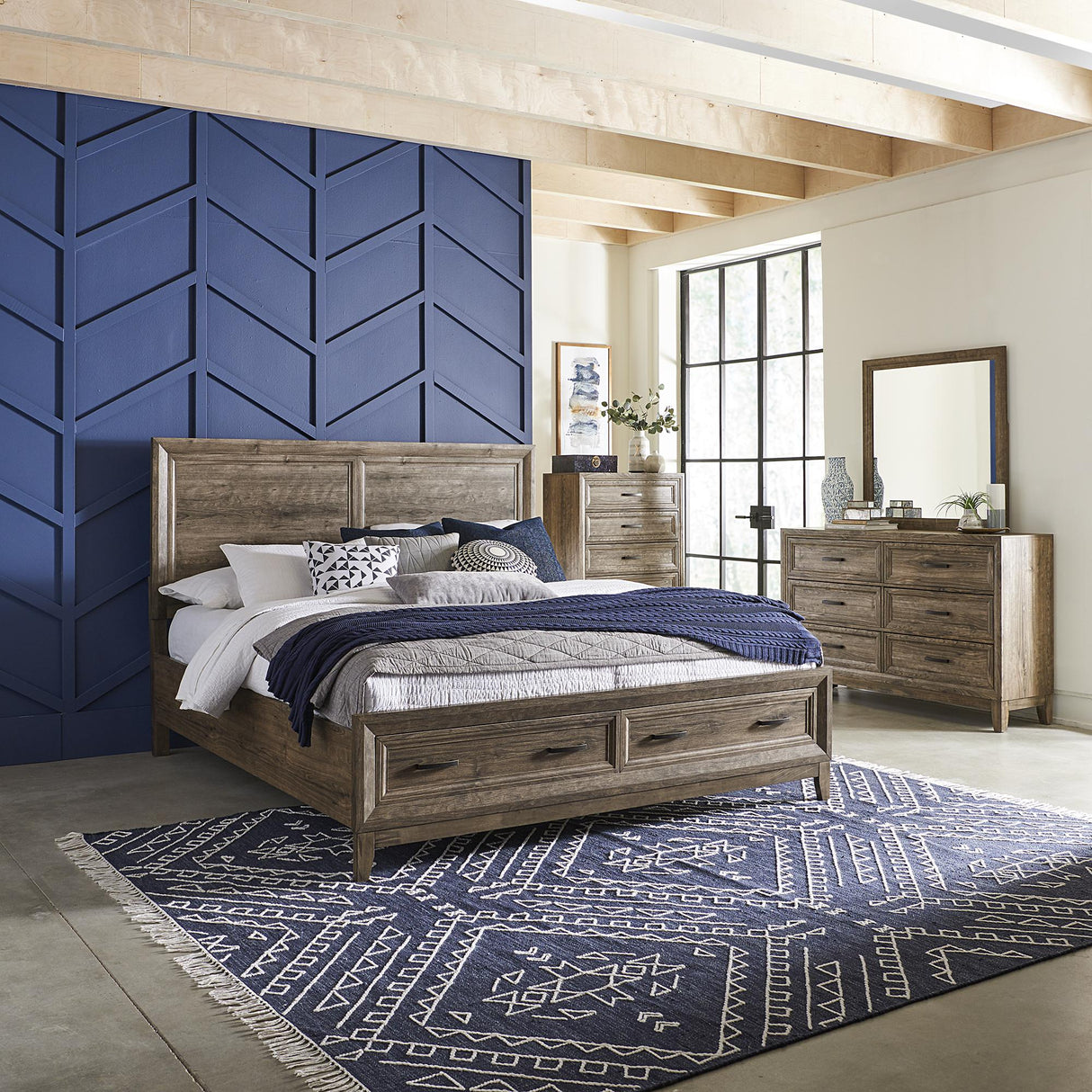Ridgecrest Queen Storage Bed, Dresser & Mirror, Chest - Furniture World