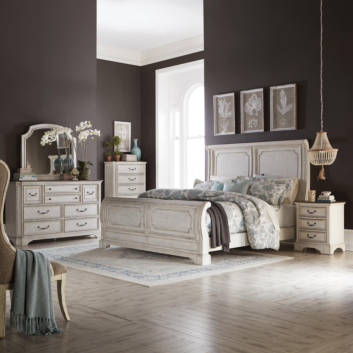 Abbey Road Queen Sleigh Bed, Dresser & Mirror, Chest, Nightstand - Furniture World