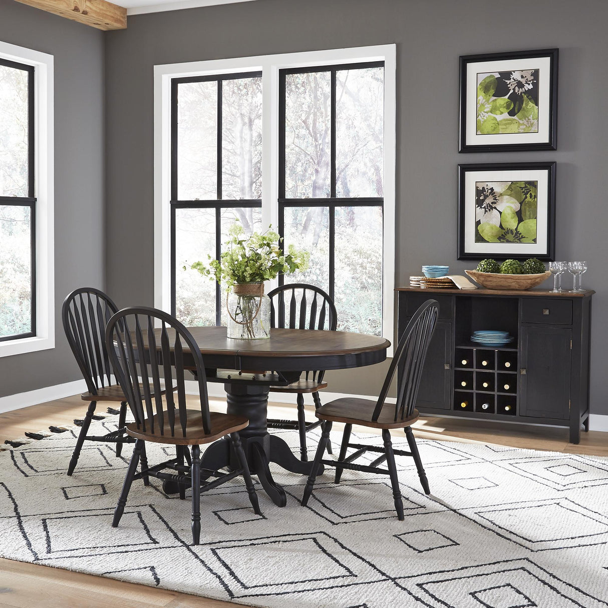 Carolina Crossing 5 Piece Pedestal Table Set- Black - Furniture World