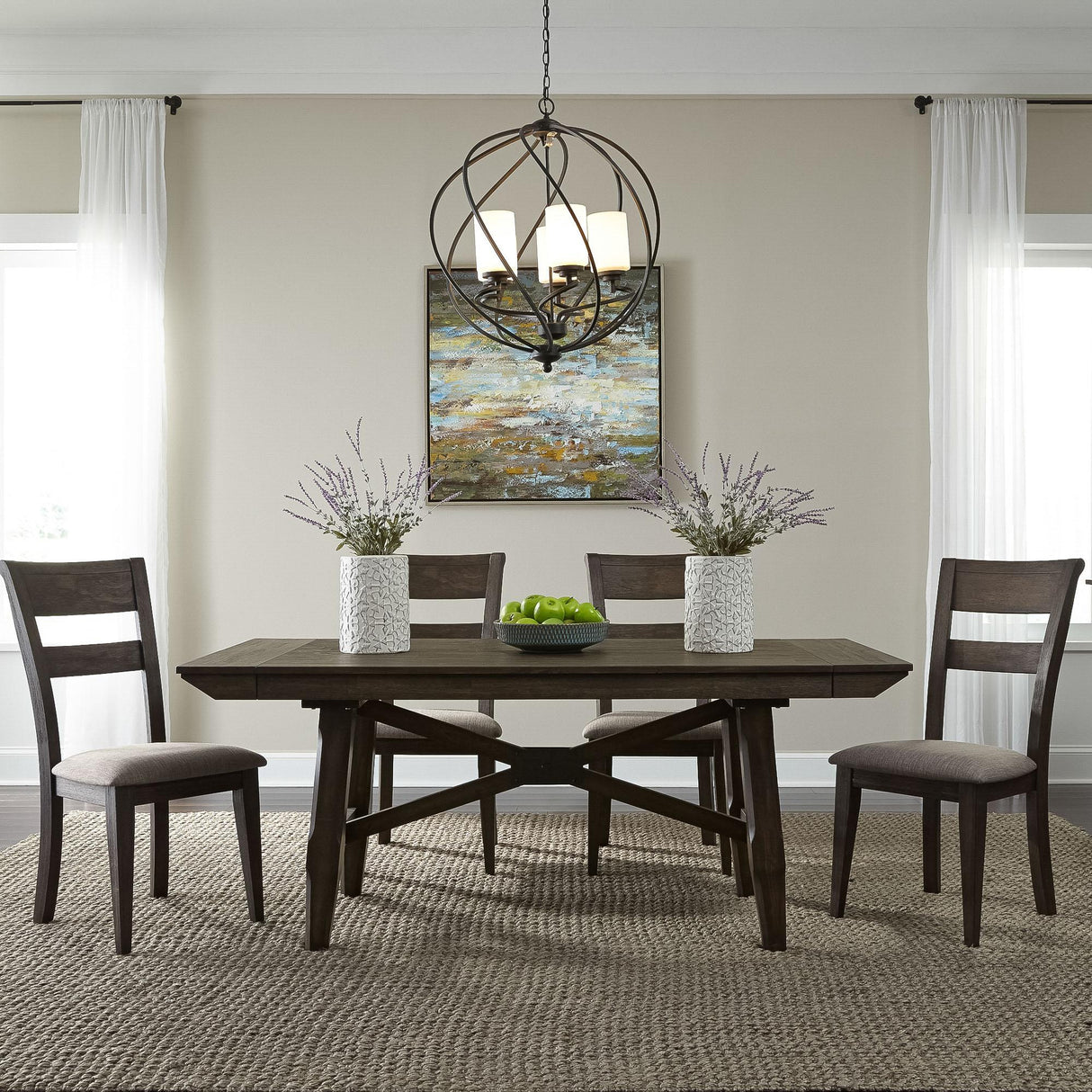 Double Bridge 5 Piece Trestle Table Set - Furniture World