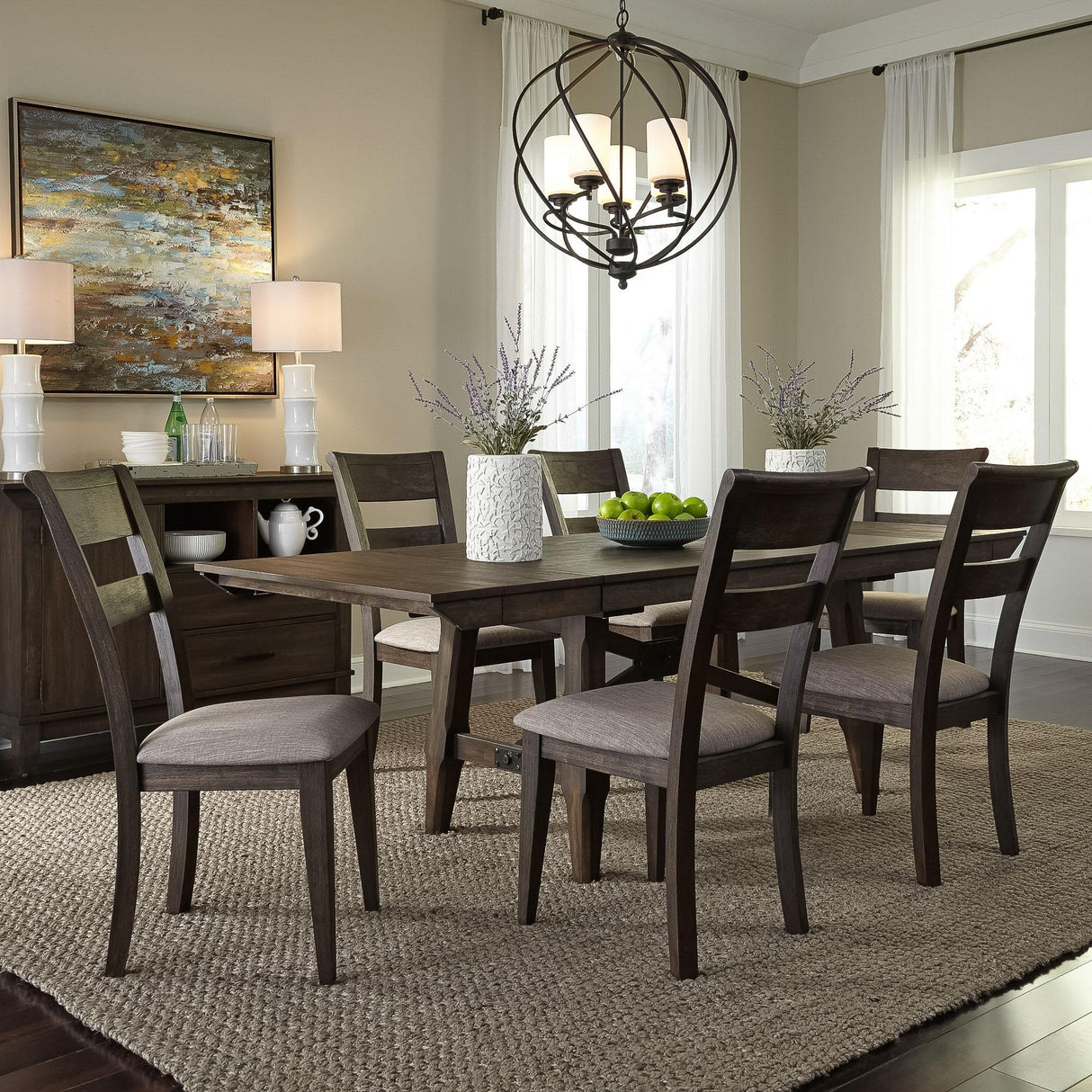 Double Bridge 7 Piece Trestle Table Set - Furniture World