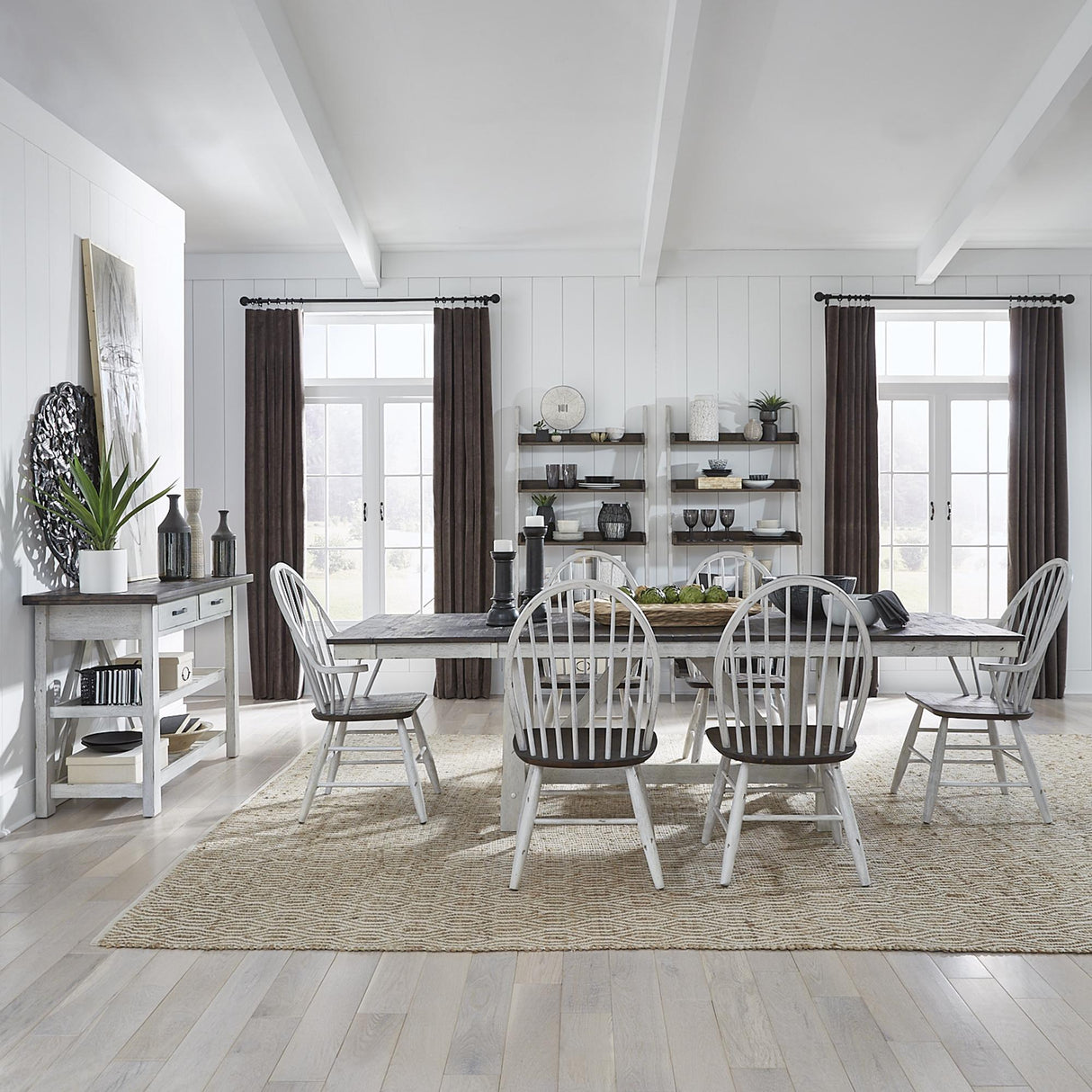 Farmhouse Optional 7 Piece Trestle Table Set - Furniture World