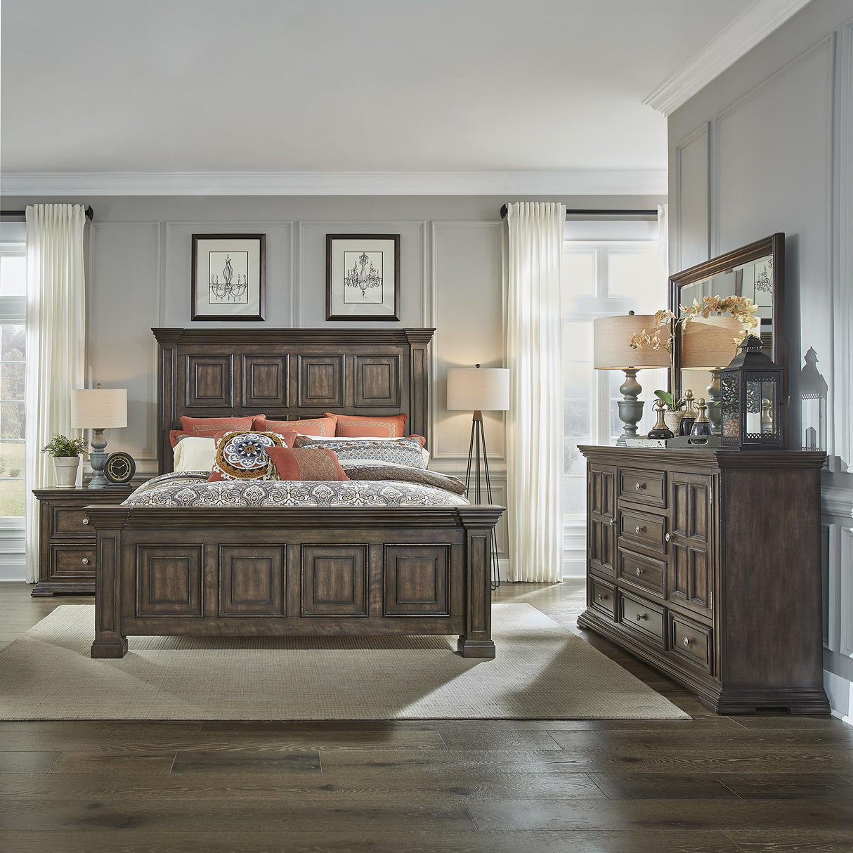 Big Valley King California Panel Bed, Dresser & Mirror, Night Stand - Furniture World