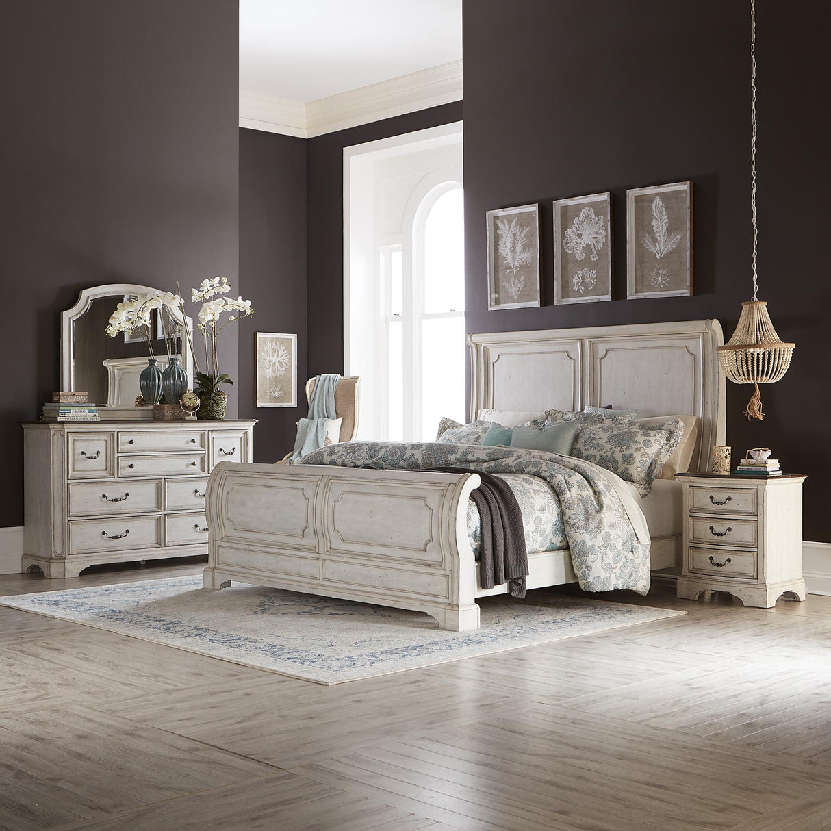 Abbey Road Queen Sleigh Bed, Dresser & Mirror, Nightstand - Furniture World