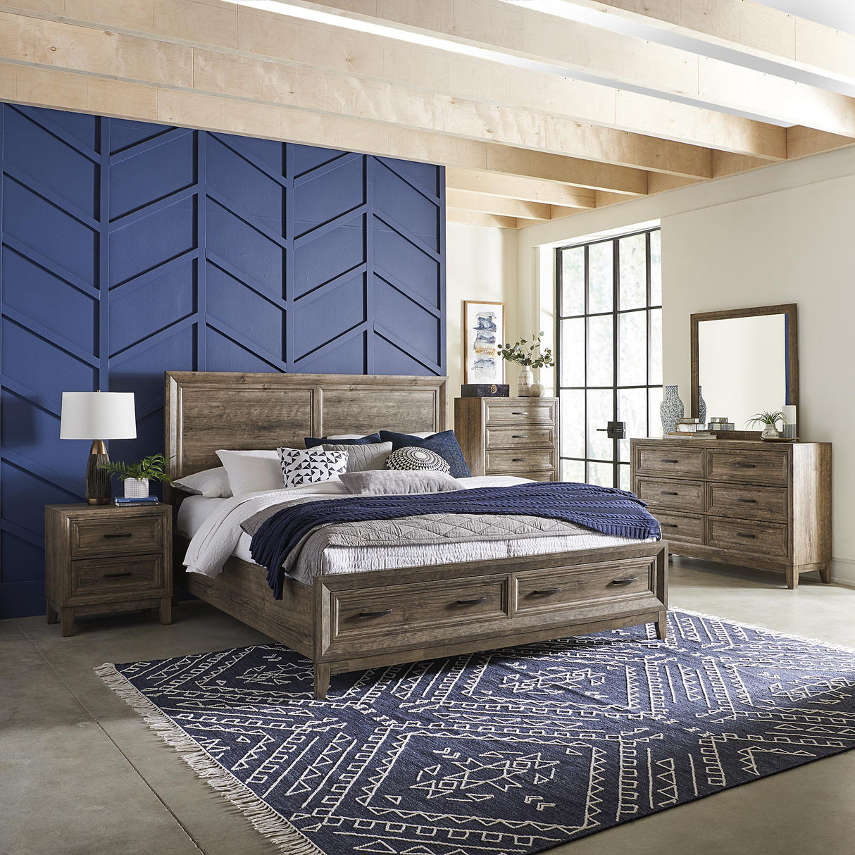Ridgecrest Queen Storage Bed, Dresser & Mirror, Chest, Nightstand - Furniture World