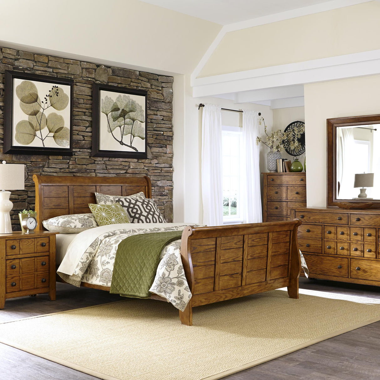 Grandpas Cabin King Sleigh Bed, Dresser & Mirror, Chest, Nightstand - Furniture World