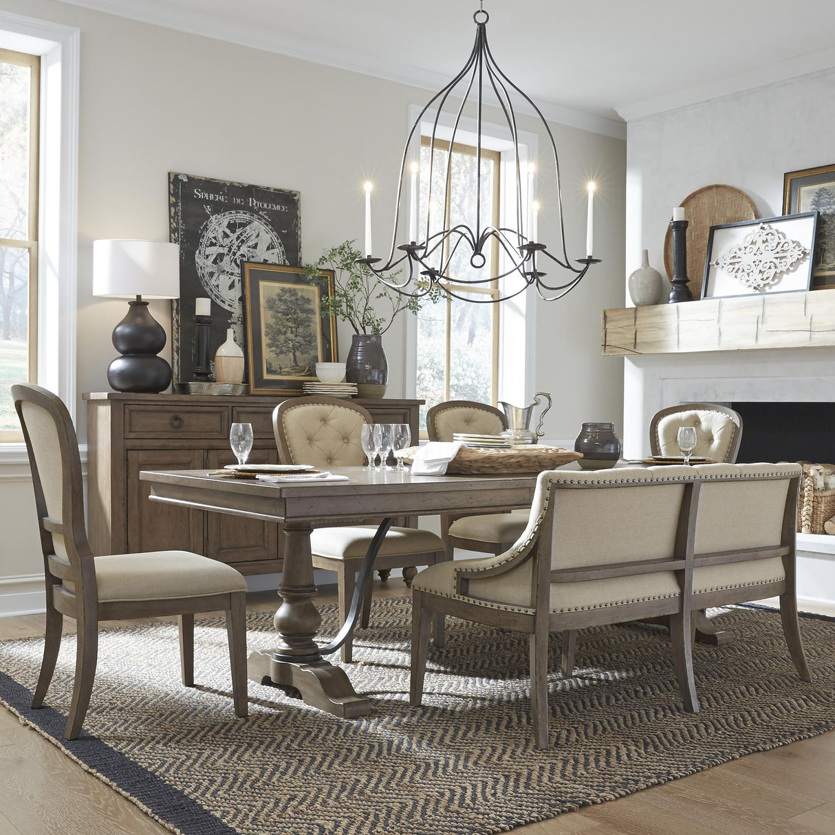 Americana Farmhouse Optional 6 Piece Trestle Table Set - Furniture World