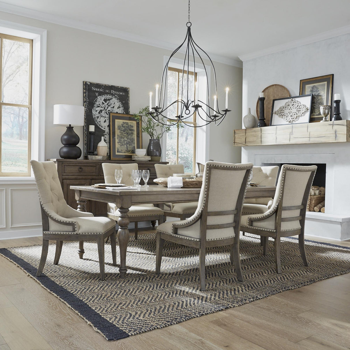 Americana Farmhouse 7 Piece Leg Table Set - Furniture World