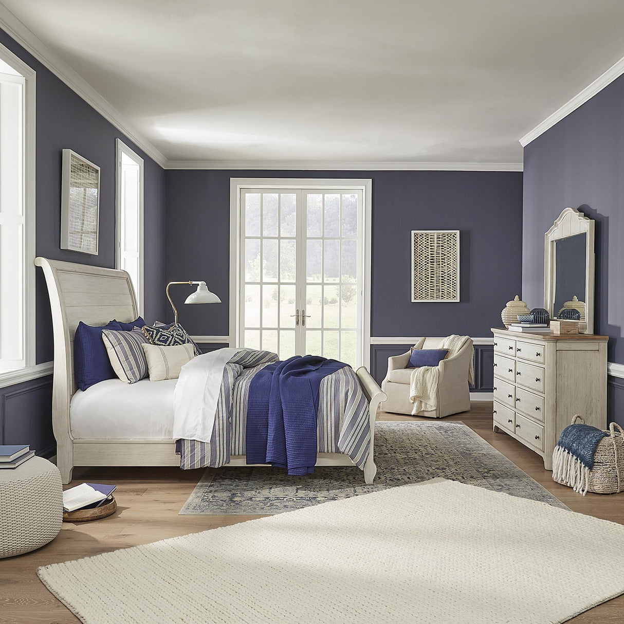 Farmhouse Reimagined Queen Sleigh Bed, Dresser & Mirror - Furniture World