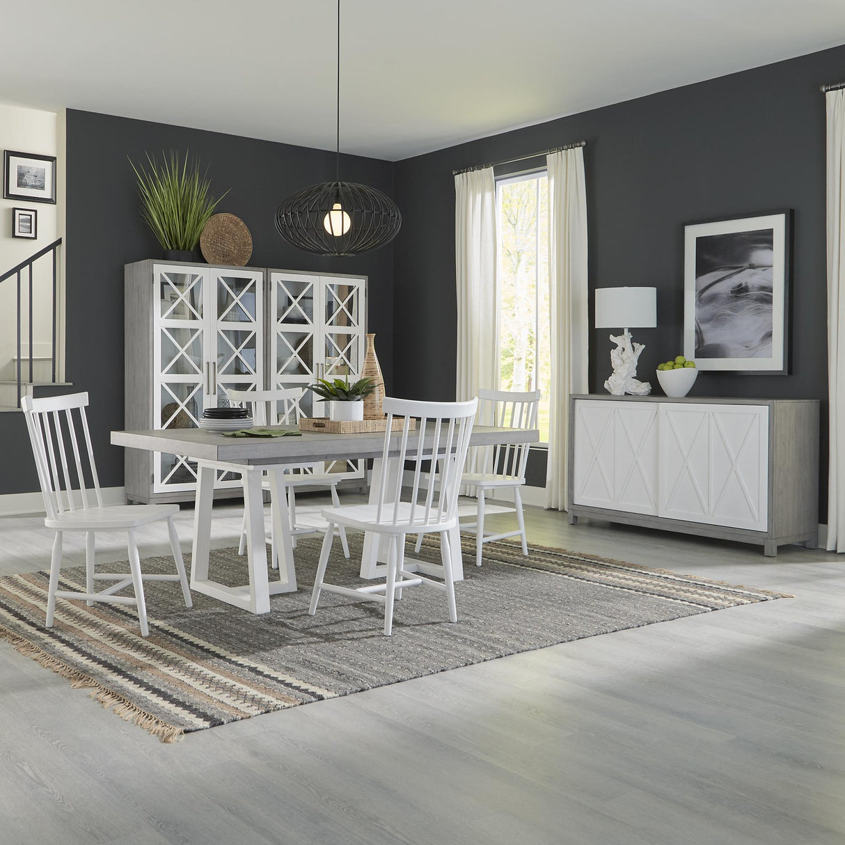 Palmetto Heights Opt 5 Piece Double Pedestal Table Set - Furniture World