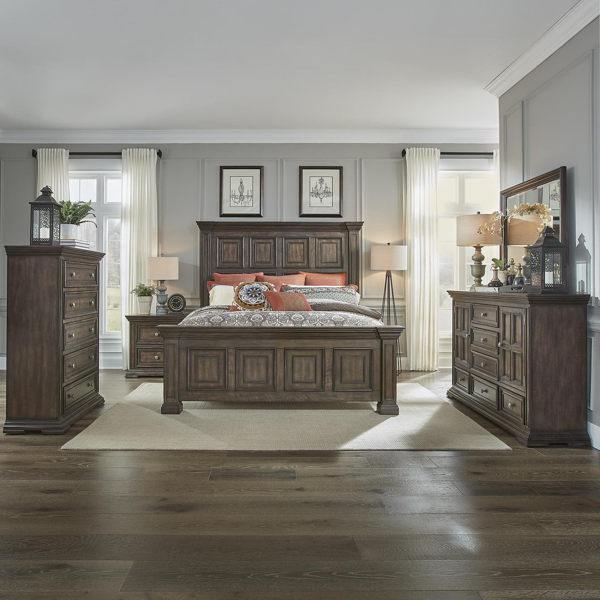 Big Valley King Panel Bed, Dresser & Mirror, Chest, Night Stand - Furniture World