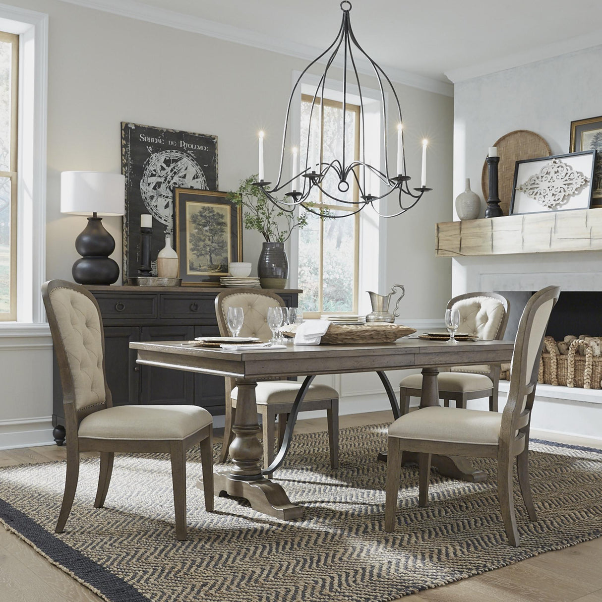 Americana Farmhouse Optional 5 Piece Trestle Table Set - Furniture World