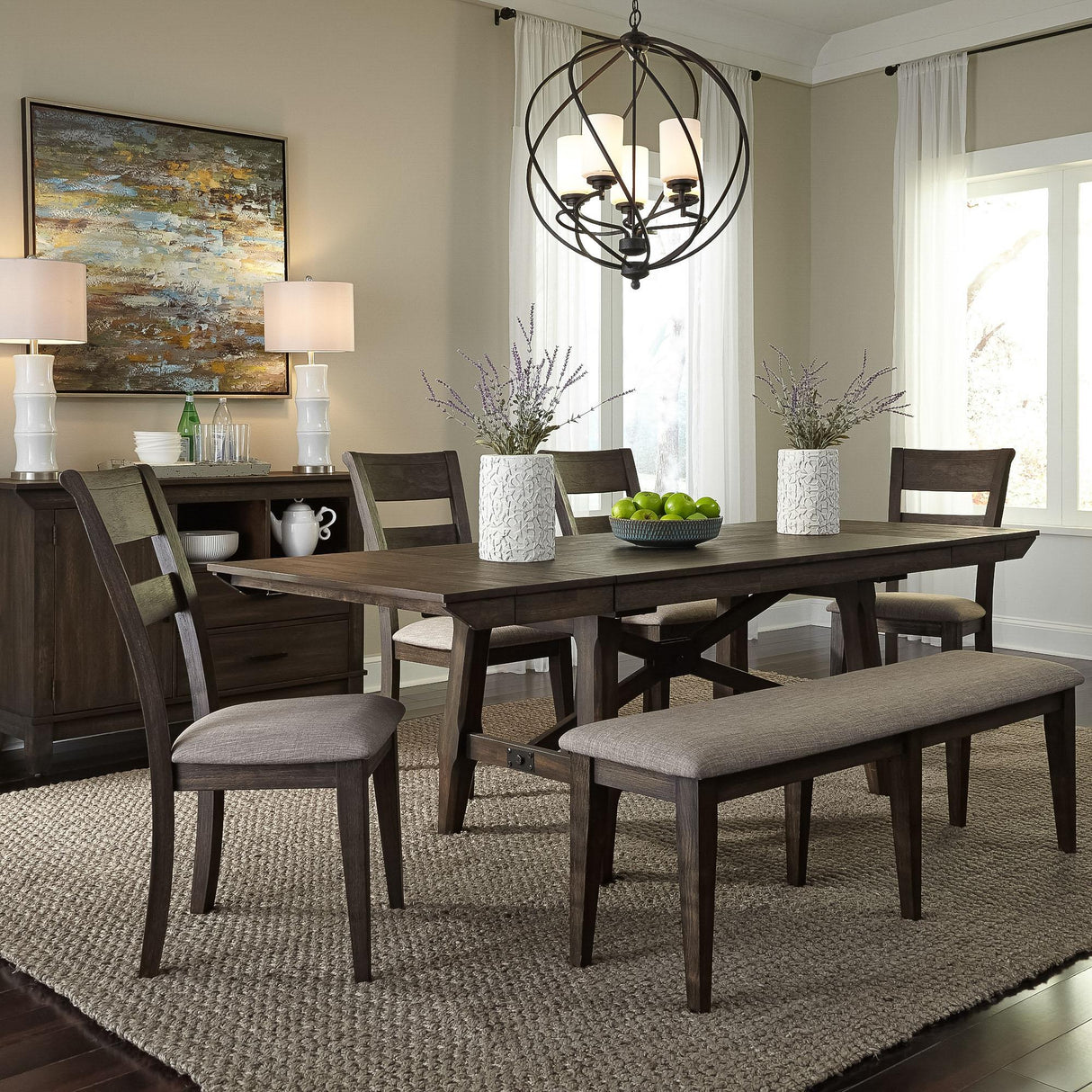 Double Bridge 6 Piece Trestle Table Set - Furniture World