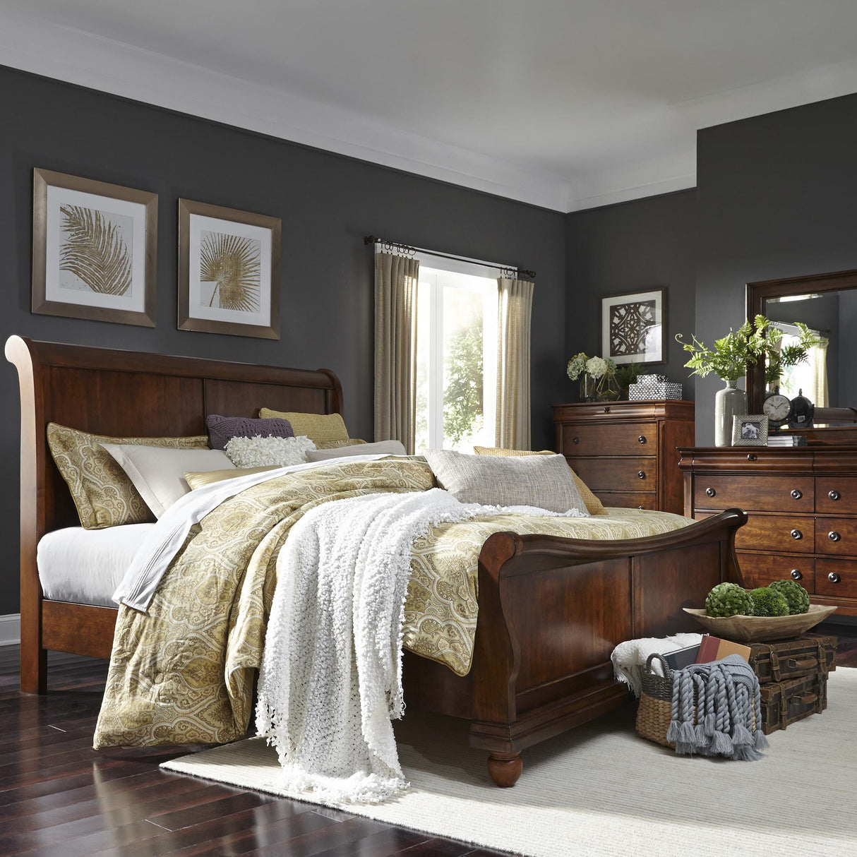 Rustic Traditions King Sleigh Bed, Dresser & Mirror, Chest - Furniture World