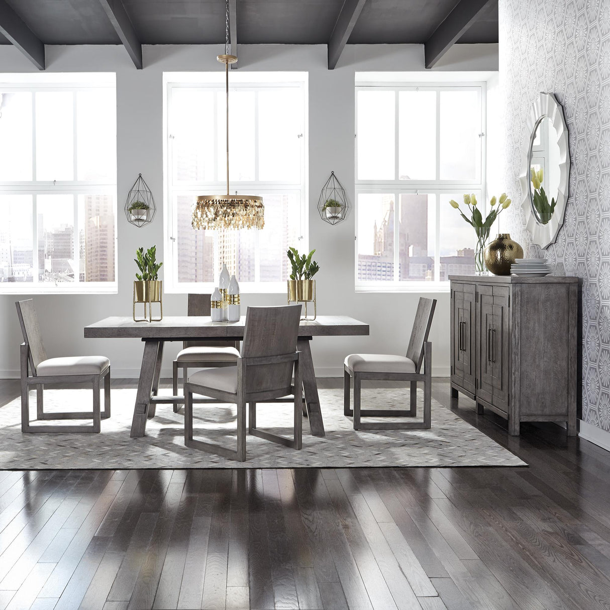 Modern Farmhouse Opt 5 Piece Trestle Table Set - Furniture World