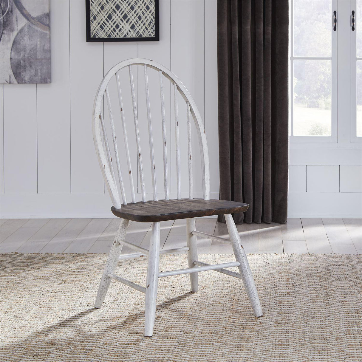 Liberty Furniture Farmhouse Windsor Back Side Chair in White/Oak (Set of 2) - Furniture World