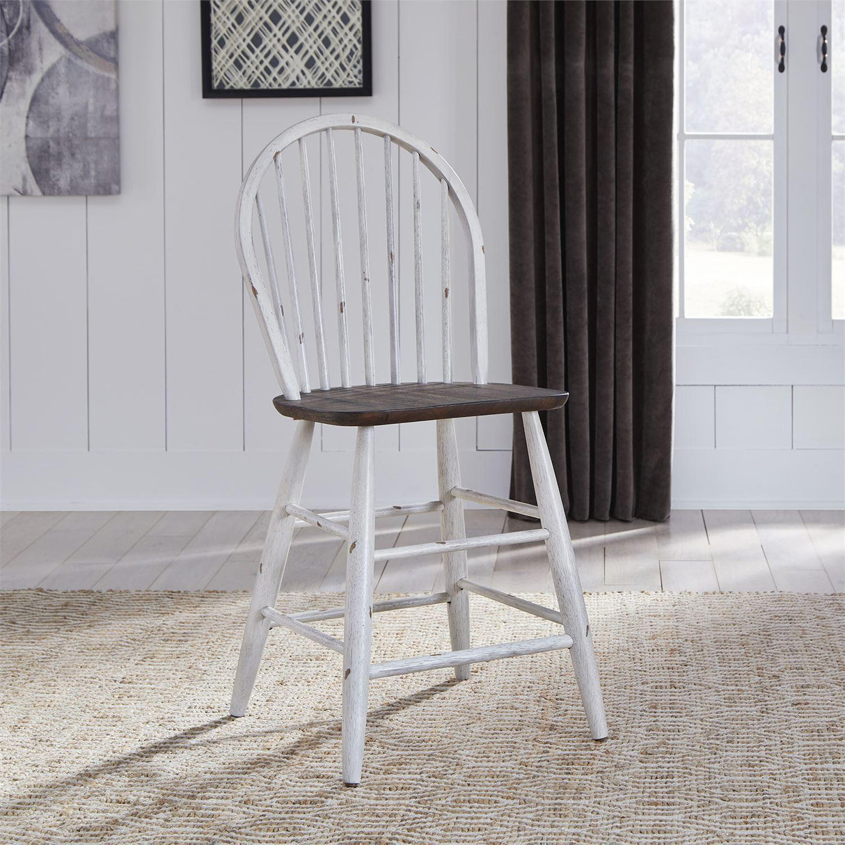 Liberty Furniture Farmhouse Windsor Back Counter Chair in White/Oak (Set of 2) - Furniture World