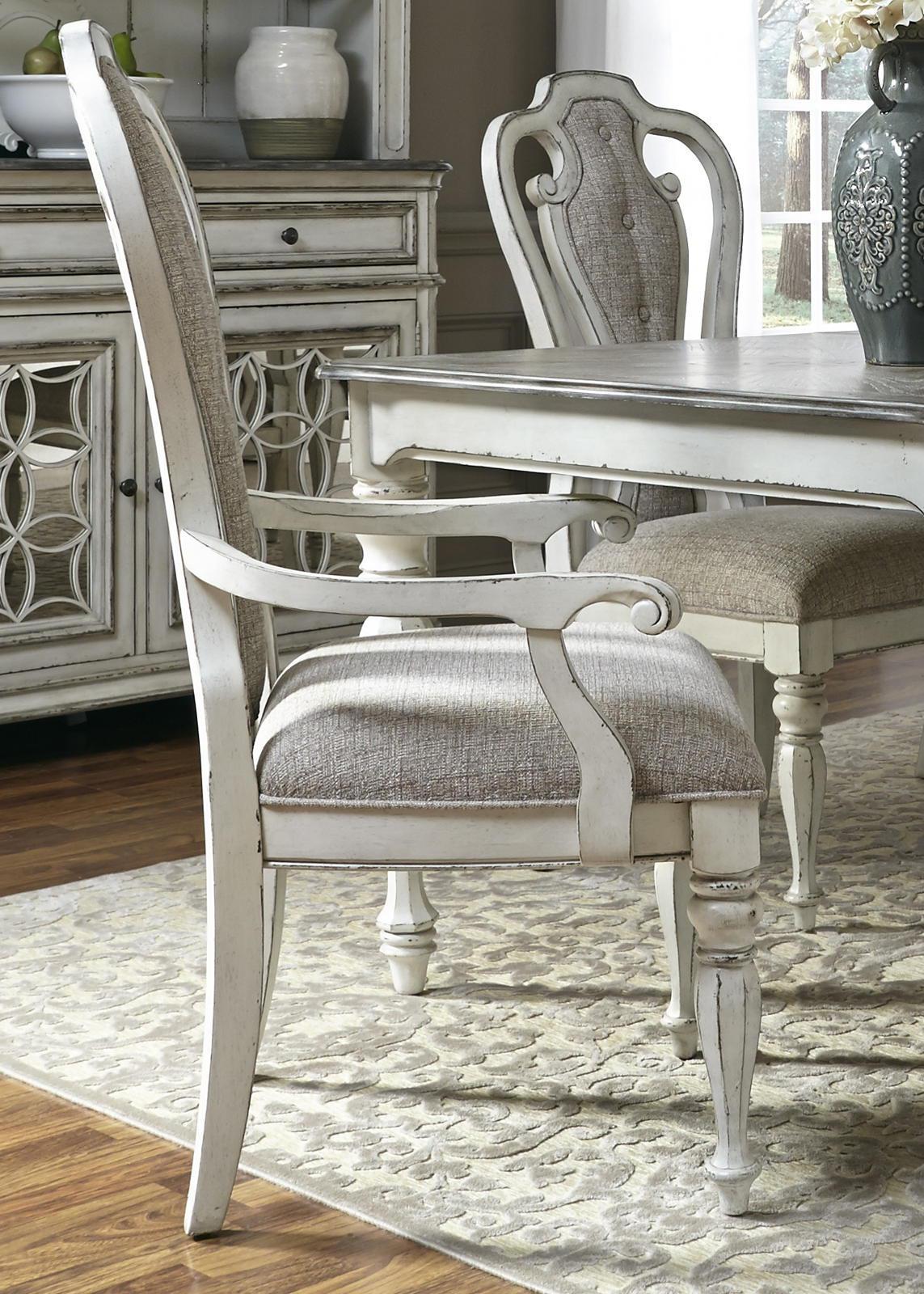 Liberty Furniture Magnolia Manor Upholstered Splat Back Arm Chair in Antique White (Set of 2) - Furniture World