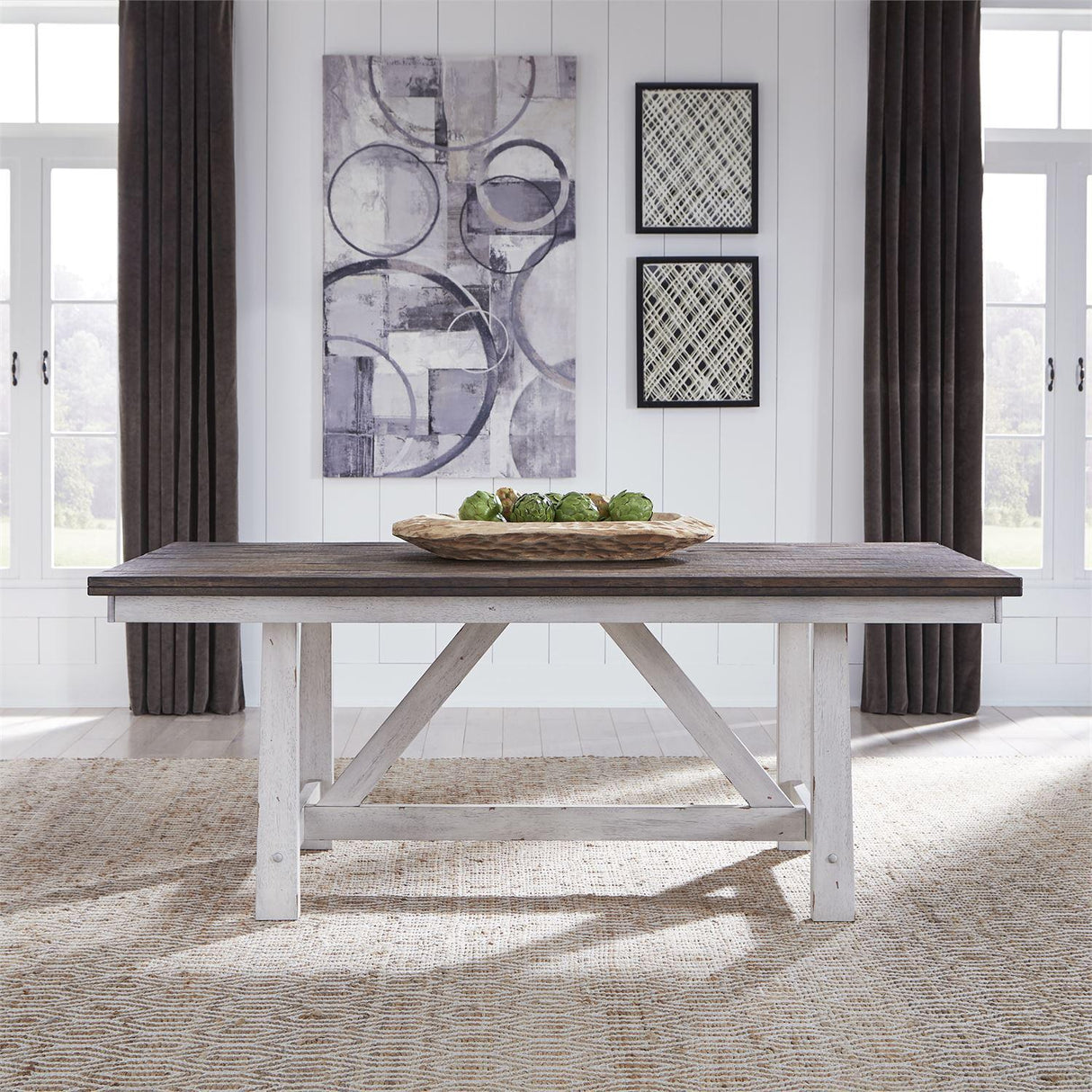 Liberty Furniture Farmhouse Fixed Top Trestle Table in White/Oak - Furniture World