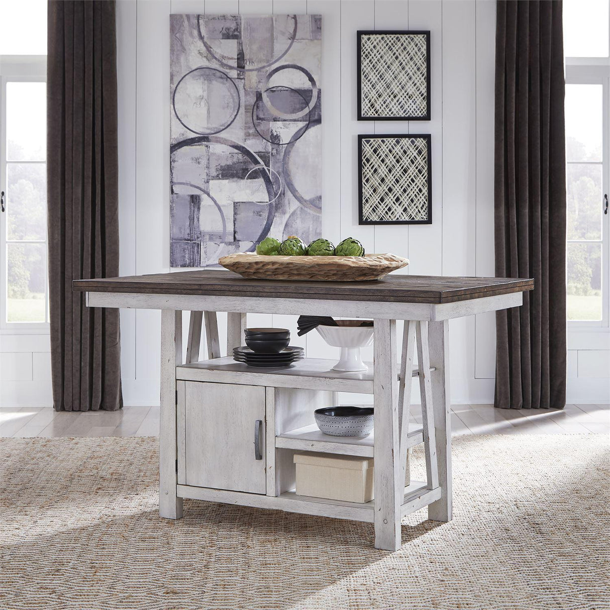 Liberty Furniture Farmhouse Gathering Table in White/Oak - Furniture World