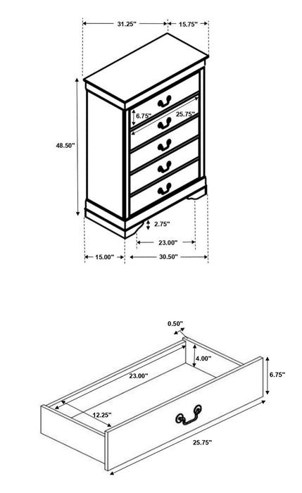 Louis Philippe 4 & 5 Piece Panel Bedroom Set with High Headboard E.king & Full - Furniture World