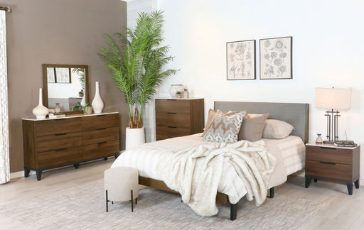 Mays Upholstered Bedroom Set Walnut Brown and Grey - Furniture World