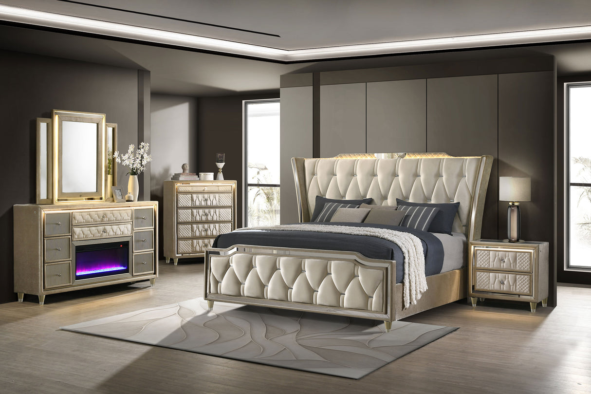 Lorient Wingback Bed with LED Lighting - Furniture World