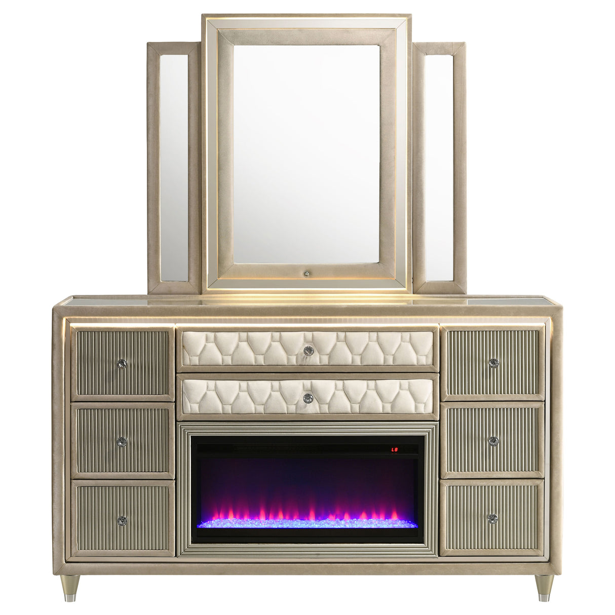 Lorient LED Dresser with LED Mirror and Flame Visualizer - Furniture World