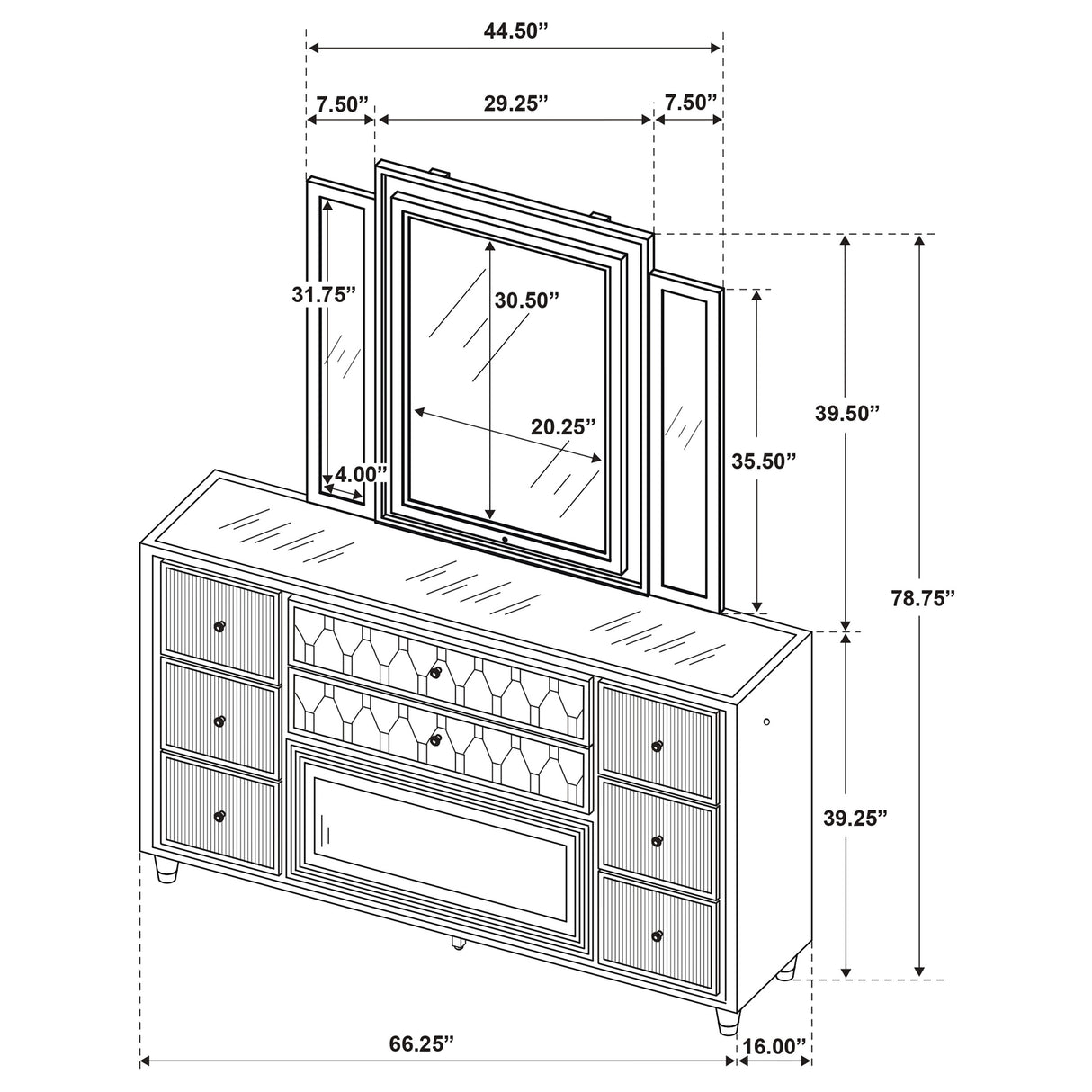 Lorient LED Dresser with LED Mirror and Flame Visualizer - Furniture World