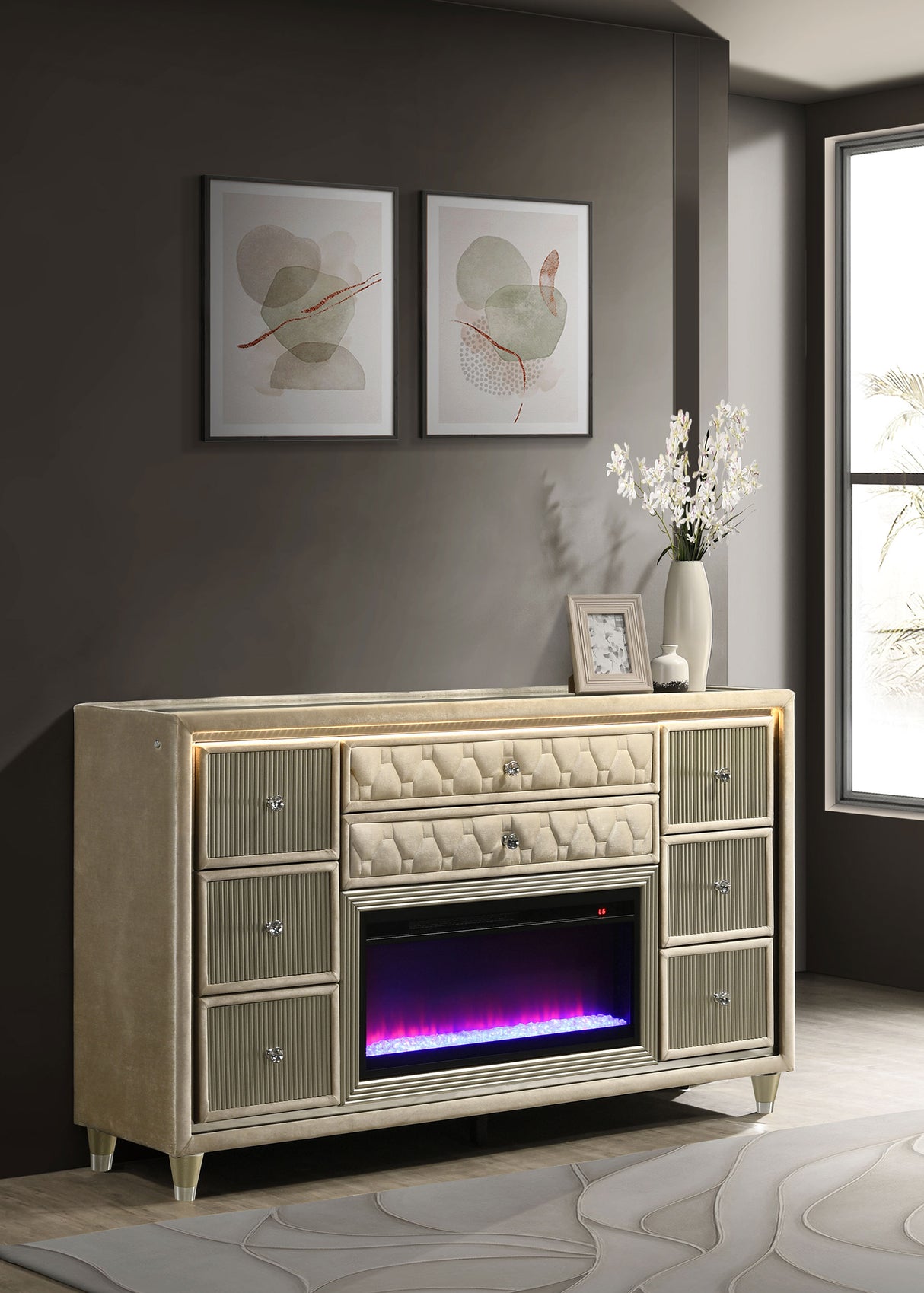 Lorient LED Dresser with Flame Visualizer - Furniture World
