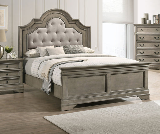 Manchester Bed with Upholstered Arched Headboard Beige and Wheat - Furniture World