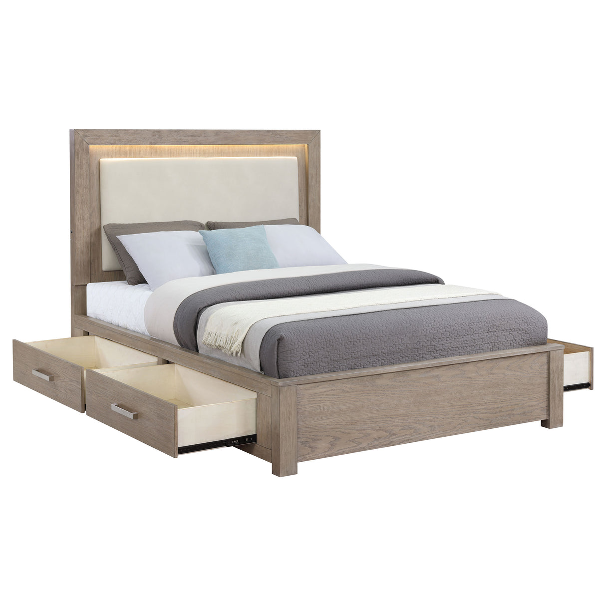 Kenora Panel Platform Storage Bed with LED Lighting - Furniture World