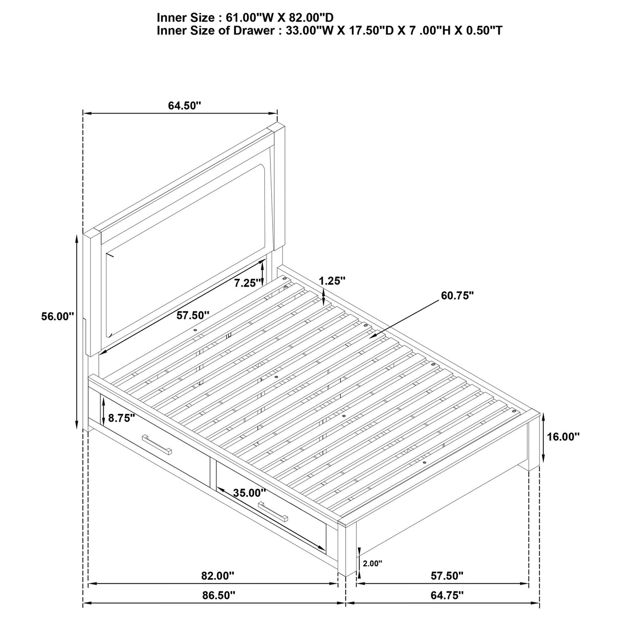 Kenora Panel Platform Storage Bed with LED Lighting - Furniture World